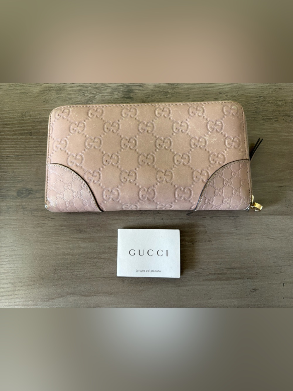 Gucci Guccissima GG Pink Leather Zip Around Continental Wallet w/ Box